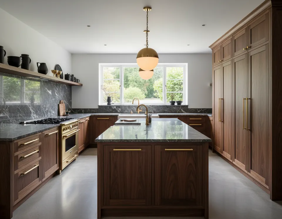 Kitchen with wood cabinets and an island (design reference)
